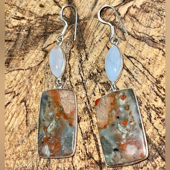 Rainbow Moonstone & Red Jasper Earrings 2 1/2” - Picture 11 of 13